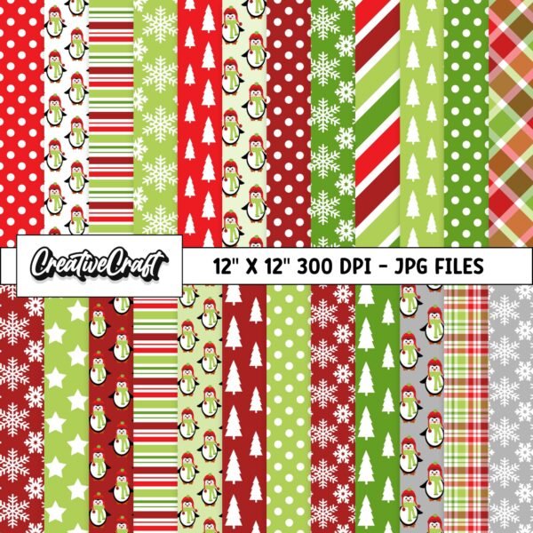 Christmas Penguin Digital Papers